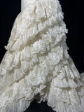 Boho Mermaid Off The Shoulder With Short Sleeves White Lace Tiered Long Vintage Fitted 1920s Wedding Dresses HZ0311
