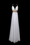 Retro 60s A Line Chiffon White Blue With Gold Beads Sleeveless Long Prom Dresses High School Senior Graduation Dance Party Outfits HZ0311