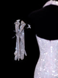 Affordable Sequin 1950s Formal Mermaid V Neck Sequins Slit With Beads Style Impress Long Prom Dresses Party Gowns HZ0311
