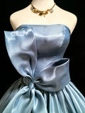 Cute Ball Gown Strapless Sleeveless Blue With Bow-knot Long Quinceanera Dresses Sweet 15 16 Birthday Outfits HZ0311