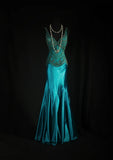 Vintage Prom Dresses 90s Formal Mermaid V Neck Silk Satin With Beadings Long Party Gowns Prom Dresses HZ0311