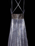 Modest A line Spaghetti Strap Gray Pleated Long Evening Dresses Inspo Senior Night Dance Prom Dress HZ0311