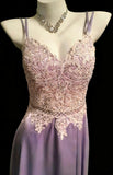 Simple A line Spaghetti Strap Lilac Satin With Lace For Women Long Prom Dress Birthday Gowns HZ0311