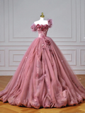 Modest Senior Prom Dresses High Schools Inspiration Ball Gown Strapless Floral Pink Semi Formal Grad Long Prom Dress HZ0311