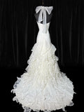Timeless Long Wedding Gowns 70s Ideas Classy Halter Dresses Mermaid Bohemian Style for Bride With Fitted Pleated Tiered Bridal Gown HZ0311
