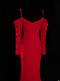 Simple Formal Mermaid Off The Shoulder Red With Slit Ruched Style Impress Long Prom Dresses Party Gowns HZ0311