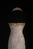 Vintage Mermaid Sweetheart Champagne Lace With Gold Beads Scarf Long Party Dress With Beads 1950s Retro Classy Birthday Dinner Prom Dress HZ0311