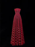 Modest Prom Dress Aesthetic Ball Gowns Strapless Burgundy Velvet Style Impress With Beadings Long Party Formal Gown HZ0311