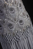 Vintage Sheath V Neck Lace Silver Gray Tassel Long Party Dress With Beads 1950s Retro Classy Birthday Dinner Prom Dress HZ0311