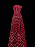 Modest Prom Dress Aesthetic Ball Gowns Strapless Burgundy Velvet Style Impress With Beadings Long Party Formal Gown HZ0311