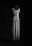 Vintage Sheath V Neck Lace Silver Gray Tassel Long Party Dress With Beads 1950s Retro Classy Birthday Dinner Prom Dress HZ0311