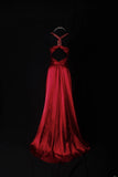 Vintage Sheath V Neck Backless Satin Red Party Dress With Beads 1950s Retro Classy Birthday Dinner Long Prom Dresses HZ0311
