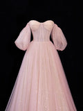 Modest Prom Dress Aesthetic Ball Gowns Off The Shoulder Pink Tulle Style Impress With Sleeves Long Party Formal Gown HZ0311