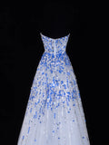 Classy A Line 1950s Formal Sweetheart Blue White Sequins With Beads Style Impress Long Prom Dresses Party Gowns HZ0311