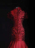 Women's Cocktail Party Gowns 90s Mermaid Square Neck Red Taffeta With Pleated Long Graduation Dinner Outfits Prom Dresses HZ0311