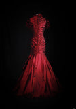 Women's Cocktail Party Gowns 90s Mermaid Square Neck Red Taffeta With Pleated Long Graduation Dinner Outfits Prom Dresses HZ0311