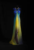 Vintage A Line Halter Blue Yellow Chiffon Multi Colors Party Dress With Beads 1950s Retro Classy Birthday Dinner Long Prom Dresses HZ0311
