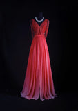 Vintage A line V Neck Chiffon Multi Ombre Pink Colors Party Dress With Beads 1950s Retro Classy Birthday Dinner Long Prom Dresses HZ0311