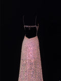 Classy Formal A Line Spaghetti Strap Pink Sequins Style Impress Long Prom Dresses Party Gowns HZ0311