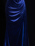 Classy Formal Mermaid Off The Shoulder Royal Blue Velvet With Beads Style Impress Long Prom Dresses Party Gowns HZ0311