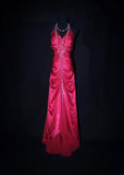 Charming Mermaid Halter Hot Pink Satin Sleeveless Long Prom Dresses Party Formal Gowns HZ0311