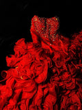 Vintage Ball Gown Strapless Red Tiered Hoco Gowns Short 16th Birthday Dress Homecoming Dresses Cocktail Gown HZ0311