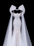 Timeless Wedding Gowns Dresses Romantic Mermaid Spaghetti Strap for Bride Tulle With Silver Beadings White Petite/Plus Size Bridal Gown For Women HZ0311