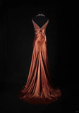 Vintage Mermaid Spaghetti Strap Burnt Orange Satin Party Dress With Beads 1950s Retro Classy Birthday Dinner Long Prom Dresses HZ0311