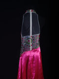 Vintage Mermaid High Neck Hot Pink Satin Party Dress With Beads 1950s Retro Classy Birthday Dinner Long Prom Dresses HZ0311