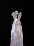 Classy A Line Spaghetti Straps Floral Sequins Style Impress Long Prom Dresses Formal Party Gowns HZ0311