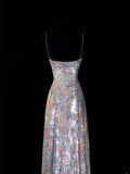Classy A Line Spaghetti Straps Floral Sequins Style Impress Long Prom Dresses Formal Party Gowns HZ0311