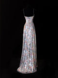 Classy A Line Spaghetti Straps Floral Sequins Style Impress Long Prom Dresses Formal Party Gowns HZ0311
