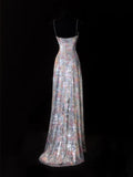 Classy A Line Spaghetti Straps Floral Sequins Style Impress Long Prom Dresses Formal Party Gowns HZ0311