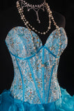 Vintage Ball Gowns Women's Cocktail Party Gowns High Low Sweetheart Blue With Tiered Beaded Tops Long Graduation Dinner Outfits Prom Dresses HZ0311