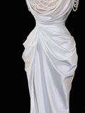 Timeless Wedding Gowns Dresses Romantic Mermaid Spaghetti Strap Pearls for Bride With Slit White Petite/Plus Size Bridal Gown For Women HZ0311