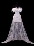 Wedding Gowns Dresses Elegant A Line Strapless Sequins White With Beadings Short Petite/Plus Size Bridal Gowns For Women HZ0311