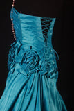 Vintage Ball Gowns Women's Cocktail Party Gowns Strapless With Ruched Flowers Blue Long Graduation Dinner Outfits Prom Dresses HZ0311