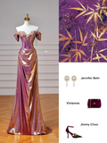 Classy Mermaid Off The Shoulder Pink With Short Sleeves Long Formal Prom Dresses Dance Night Outfits Party Gowns HZ0311