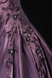 Retro Ball Gowns Women Cocktail Party Gown Strapless With Beads Cape Outfits 90s Purple Long Graduation Dinner Outfits Prom Dresses HZ0311