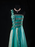 Retro 70s 1960s Formal A Line Multi Colors Green Blue With Gem Beads One Shoulder Sleeveless Long Prom Dresses Party Formal Gowns HZ0311