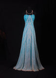 Sparkly Prom Dresses Aesthetic A line Strapless Blue With Beads Inspo Impress Long Party Semi Formal Gown For Senior Teens High Schools HZ0311