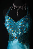 Vintage Mermaid Halter Blue Satin With Beads Long Formal Fancy Prom Dresses Night Outfits Party Gowns For Teens HZ0311