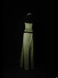 Vintage A line V Neck Green Satin With Pleated Long Bridesmaid Dresses HZ0311