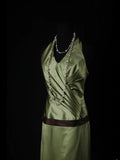 Vintage A line V Neck Green Satin With Pleated Long Bridesmaid Dresses HZ0311