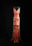 Classy Prom Dresses 1950s Mermaid V Neck Floral Chiffon Vintage Long Parties Gowns Evening Dress HZ0311