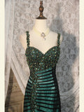 Classy Prom Dresses 1950s Mermaid Spaghetti Straps Dark Green Tulle Long Parties Gowns Evening Dress HZ0311