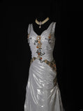 Vintage Mermaid V Neck Silver Gray Lace Beaded Bodice Organza Prom Dresses Impress 18th Birthday Outfits Prom Gown HZ0311