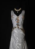 Vintage Mermaid V Neck Silver Gray Lace Beaded Bodice Organza Prom Dresses Impress 18th Birthday Outfits Prom Gown HZ0311