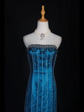 Retro 1950s Mermaid Strapless Blue Chiffon With Gem Beads Bodice Long Prom Dresses Inspo 22th Birthday Outfit Formal Gown HZ0311