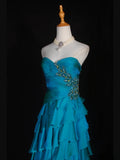 Retro 1950s A line Sweetheart Blue Chiffon With Beads Layered Long Prom Dresses Inspo 22th Birthday Outfit Formal Gown HZ0311